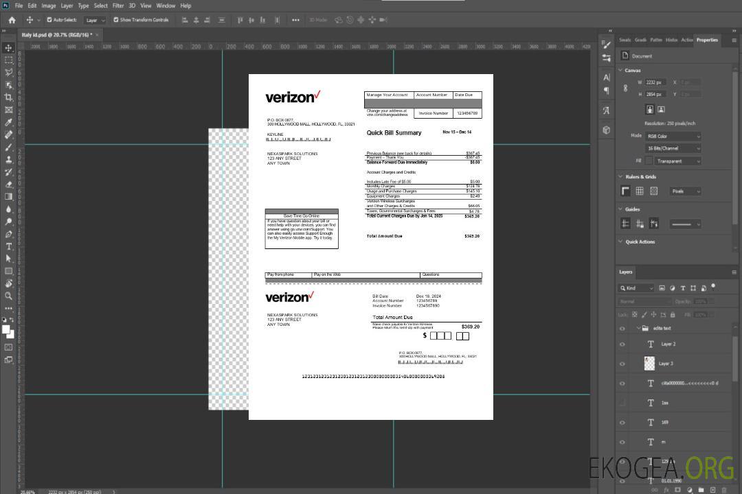 Modèle de facture de services publics USA Verizon Business aux formats Word et PDF template Modèle de facture de services publics USA Verizon Business aux formats Word et PDF template
